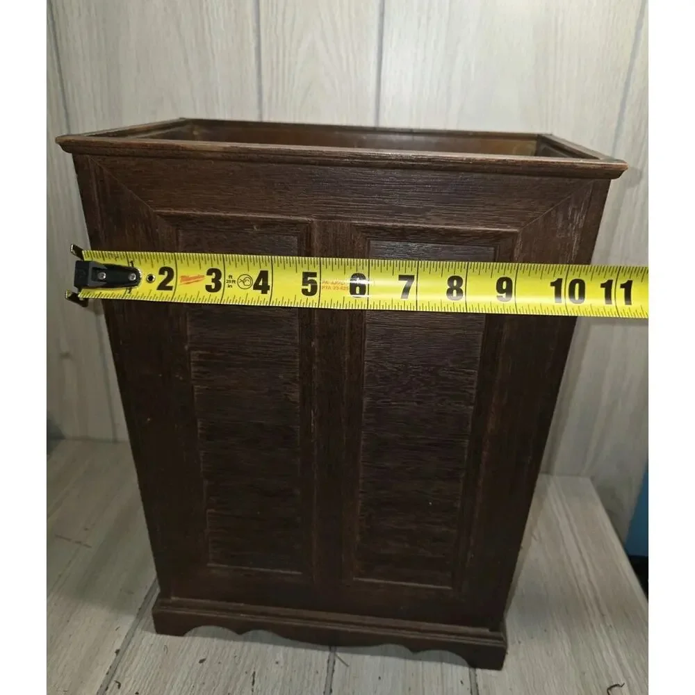 Vintage 1970s Faux Wood Trash Can Retro Bathroom Office Man Cave Bar Groovy